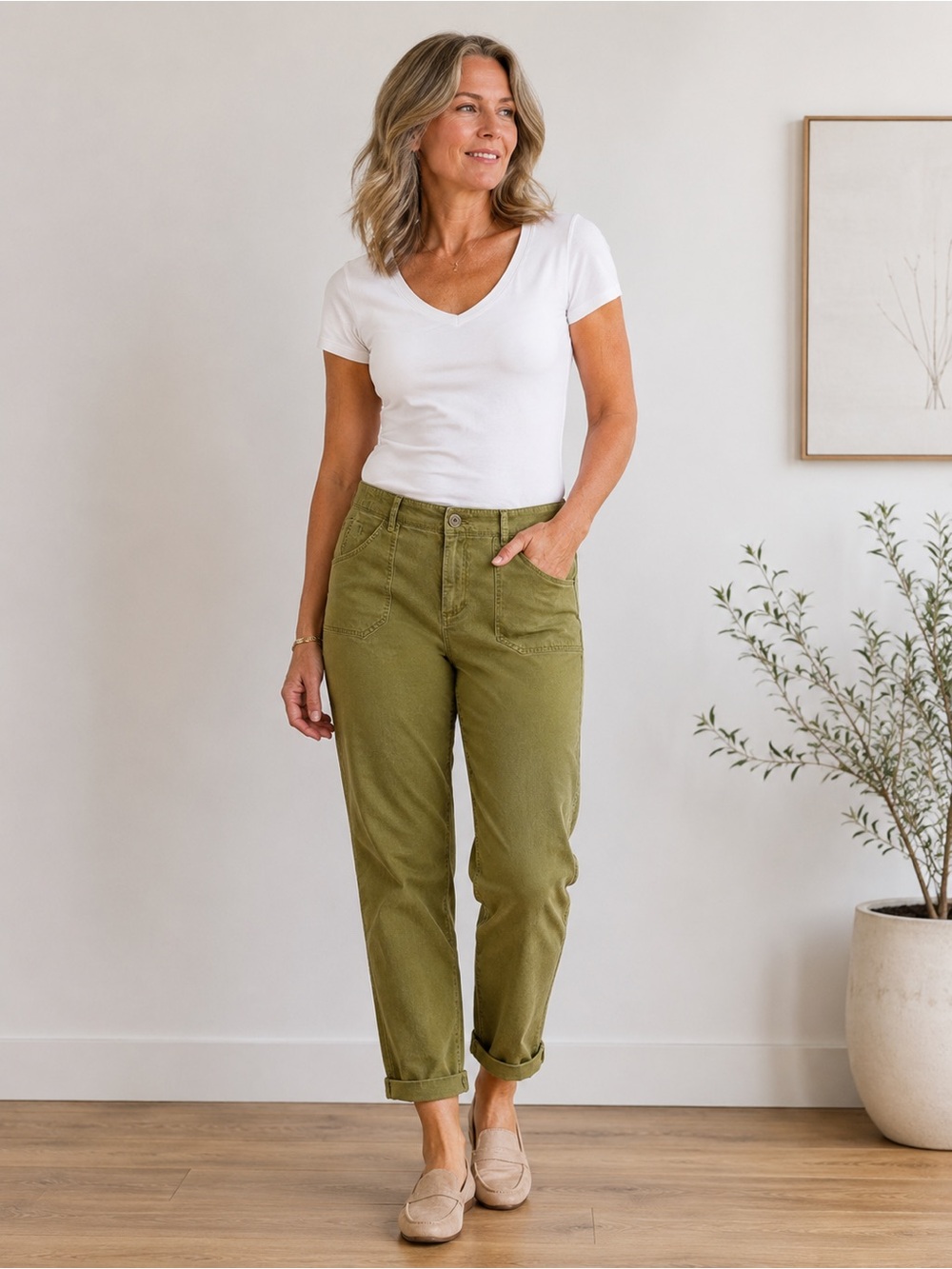 J. Jill Olive Green Utility Pants | Relaxed Stretch Casual Trousers